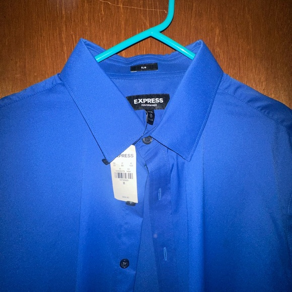 Express Blue Dress Shirt Long-Sleeve Solid - Picture 2 of 2